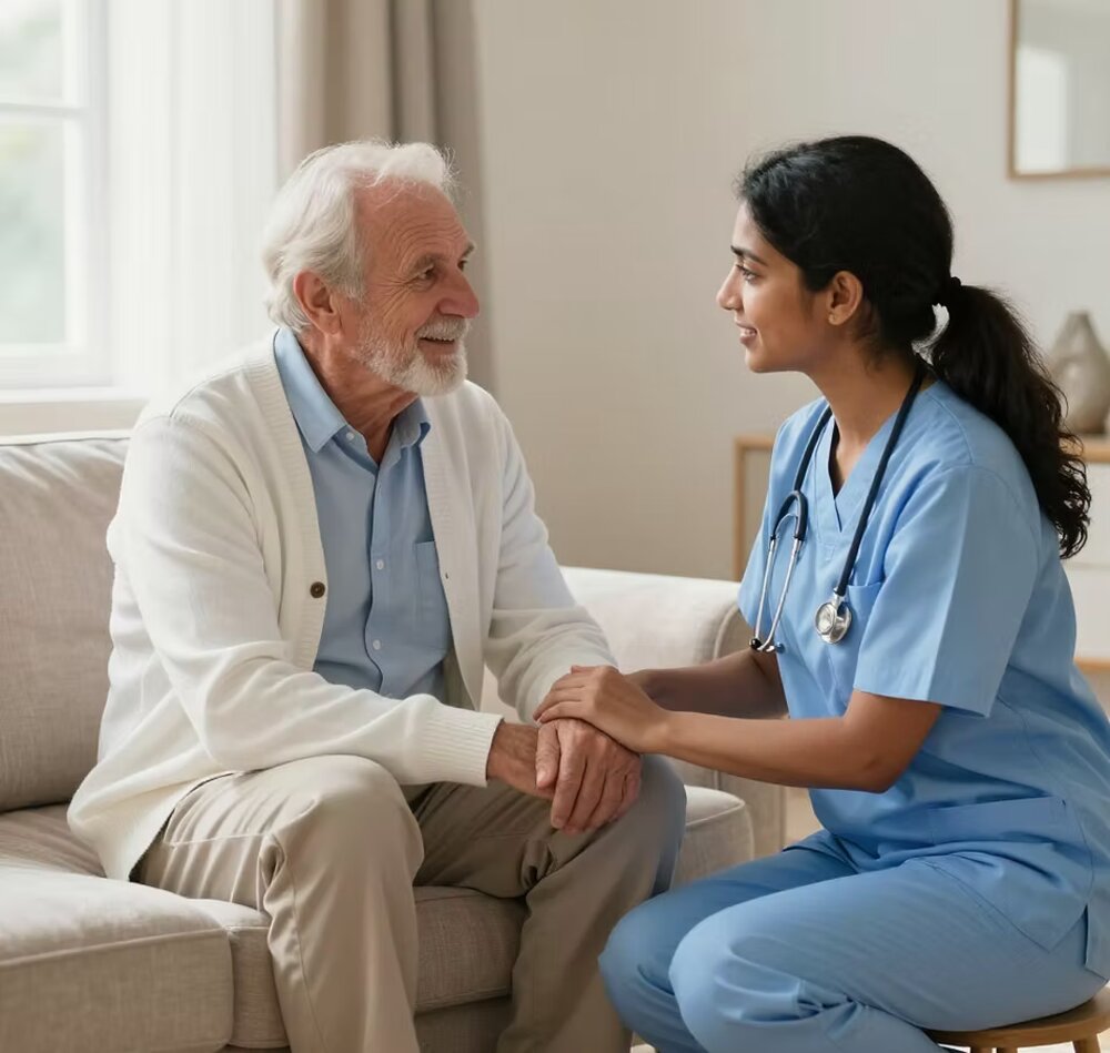 CareGrove carer visiting an elderly client at home